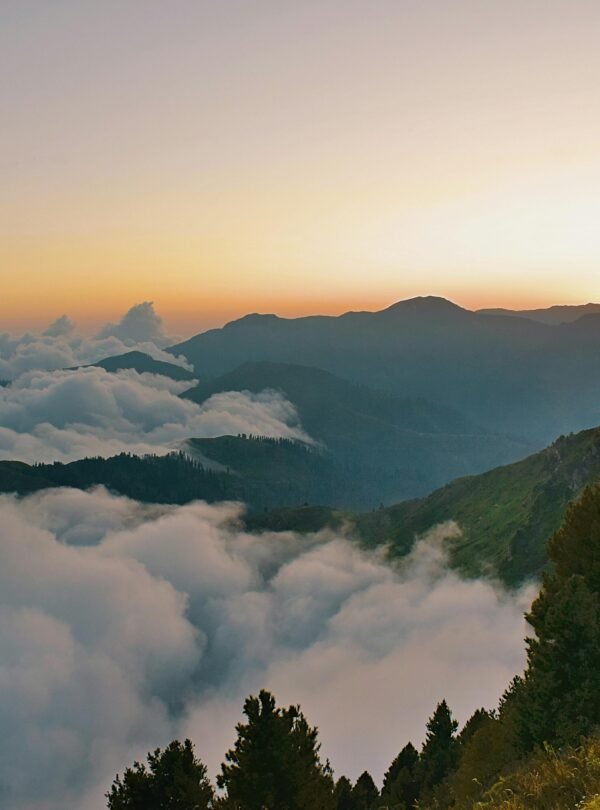 abottabad Breathtaking view of mountains and clouds at sunset in Rawalakot. Perfect nature landscape.